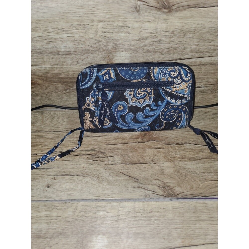 Vera Bradley Bi Fold 2 Zip Wallet Large Blue Floral  Paisley Wristlet